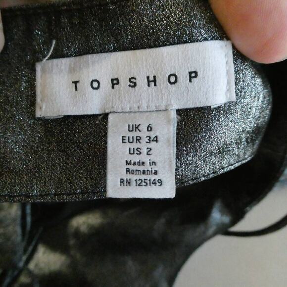 Topshop women's size 2 spaghetti strap silver black metallic dress ruched side - Picture 5 of 7